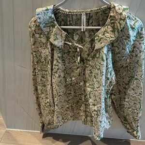 Anthropologie Floral Balloon Sleeve Peasant Blouse